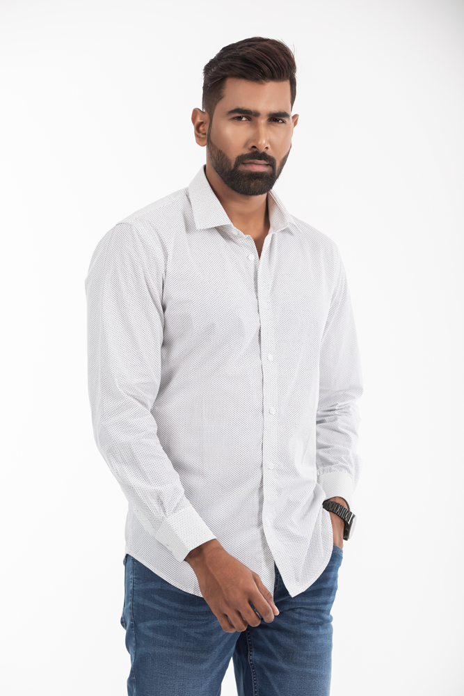 Men's Printed Fabric Casual Long Sleeve Shirt Slim Fit