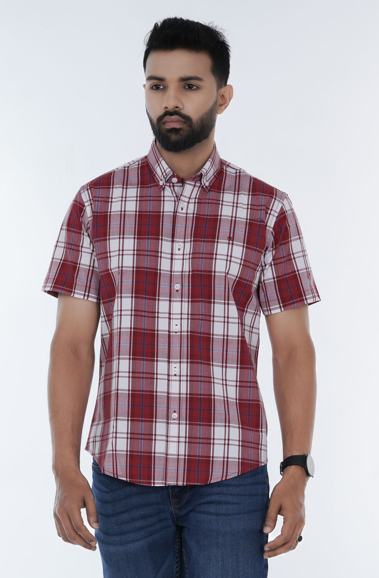 Men's Slim-Fit Short-Sleeve Cotton Shirt