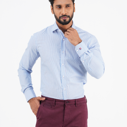 Men's Slim Fit Long Sleeve Arrow Collar Stripe Shirt