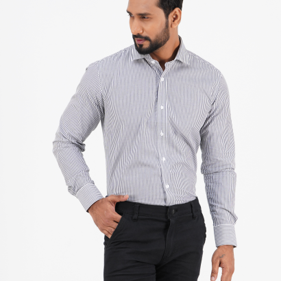Men's Slim-Fit Long Sleeve Arrow Box Placket Stripe Shirt