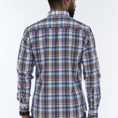 Men's Long-Sleeve Multi-Color Gingham Check Shirt