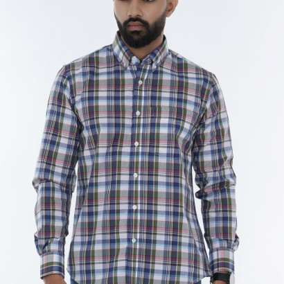 Men's Long-Sleeve Multi-Color Gingham Check Shirt
