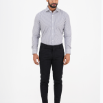Men's Slim-Fit Long Sleeve Arrow Box Placket Stripe Shirt