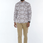 Men's Floral Print Slim-Fit Long-Sleeve Casual Shirt