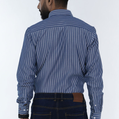 Men's Summer Striped Shirts Button Down Long Sleeve with Pocket